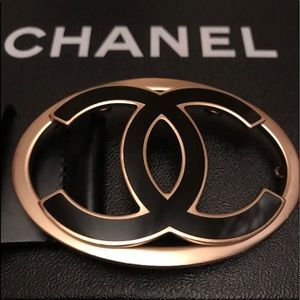 Leather with brass cut-out gold CC buckle